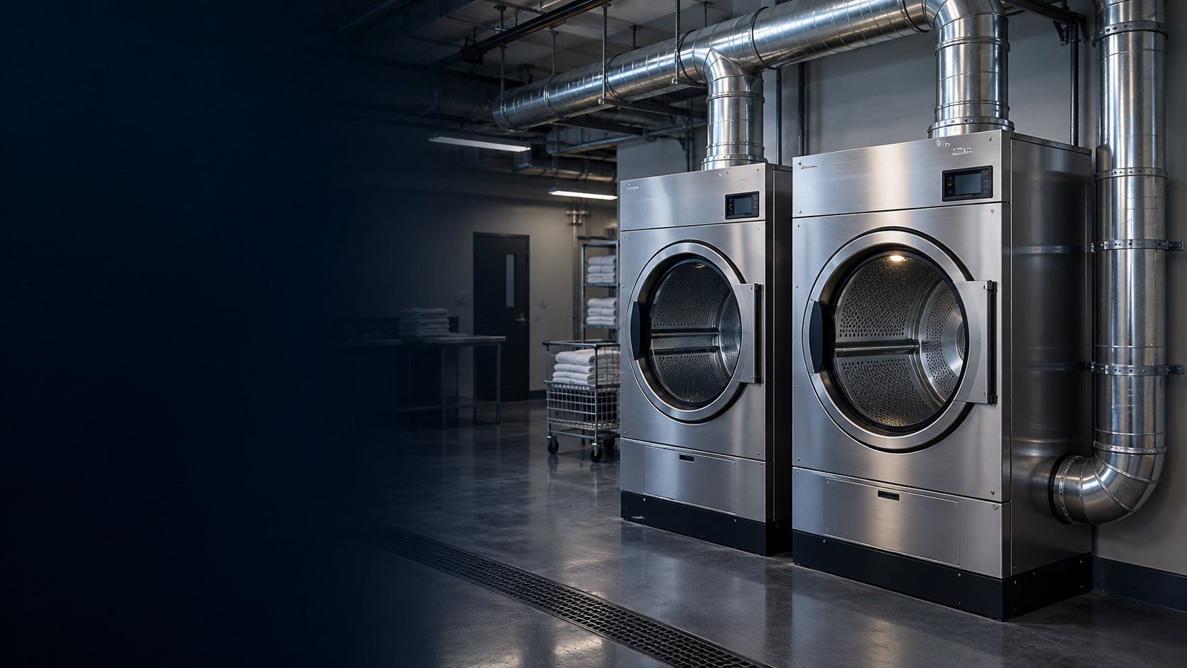 Commercial dryers connected to metal exhaust ductwork